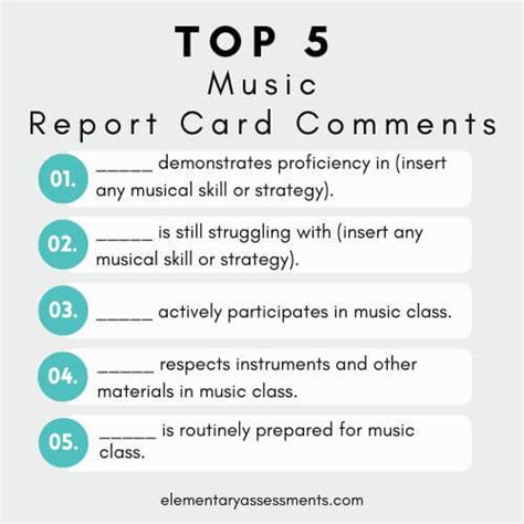 music report card comments pdf
